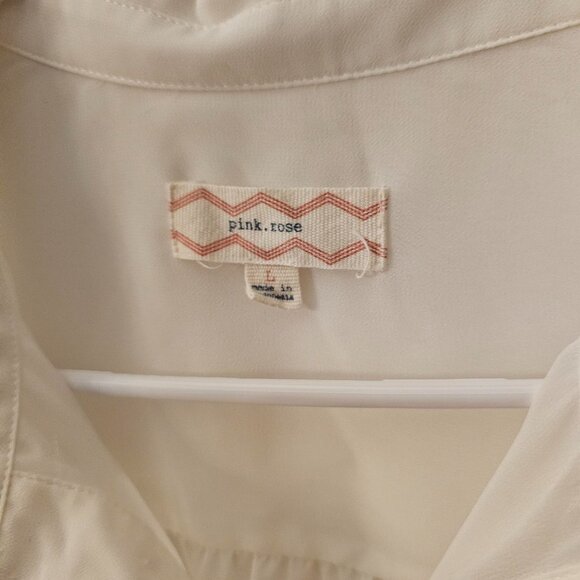 PINK ROSE Ladies Size Large - White Sheer Top - Tie at Waist - Button Front - Picture 3 of 7